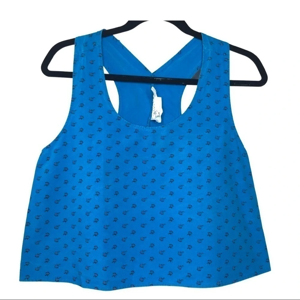 Vintage Crop Boxy Top Racer Back Bright Blue Graphic Tank by Flash Sz M 80’s 90s